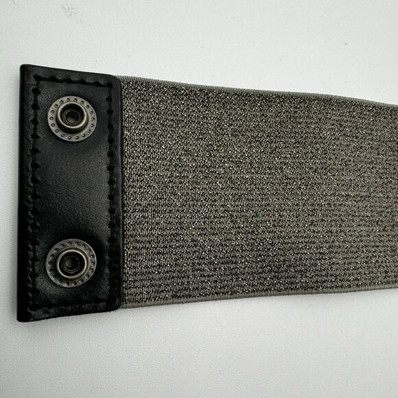 LOFT | Women's Small Extra Wide Leather Belt Bow Snaps Stretch 27"-32" Metallic - Picture 4 of 13